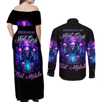 Witch Skull Couples Matching Off Shoulder Maxi Dress and Long Sleeve Button Shirt Assuming Was Like Most Girls Was Your First Mistake - Wonder Print Shop