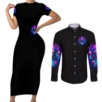 Witch Skull Couples Matching Short Sleeve Bodycon Dress and Long Sleeve Button Shirt Assuming Was Like Most Girls Was Your First Mistake - Wonder Print Shop