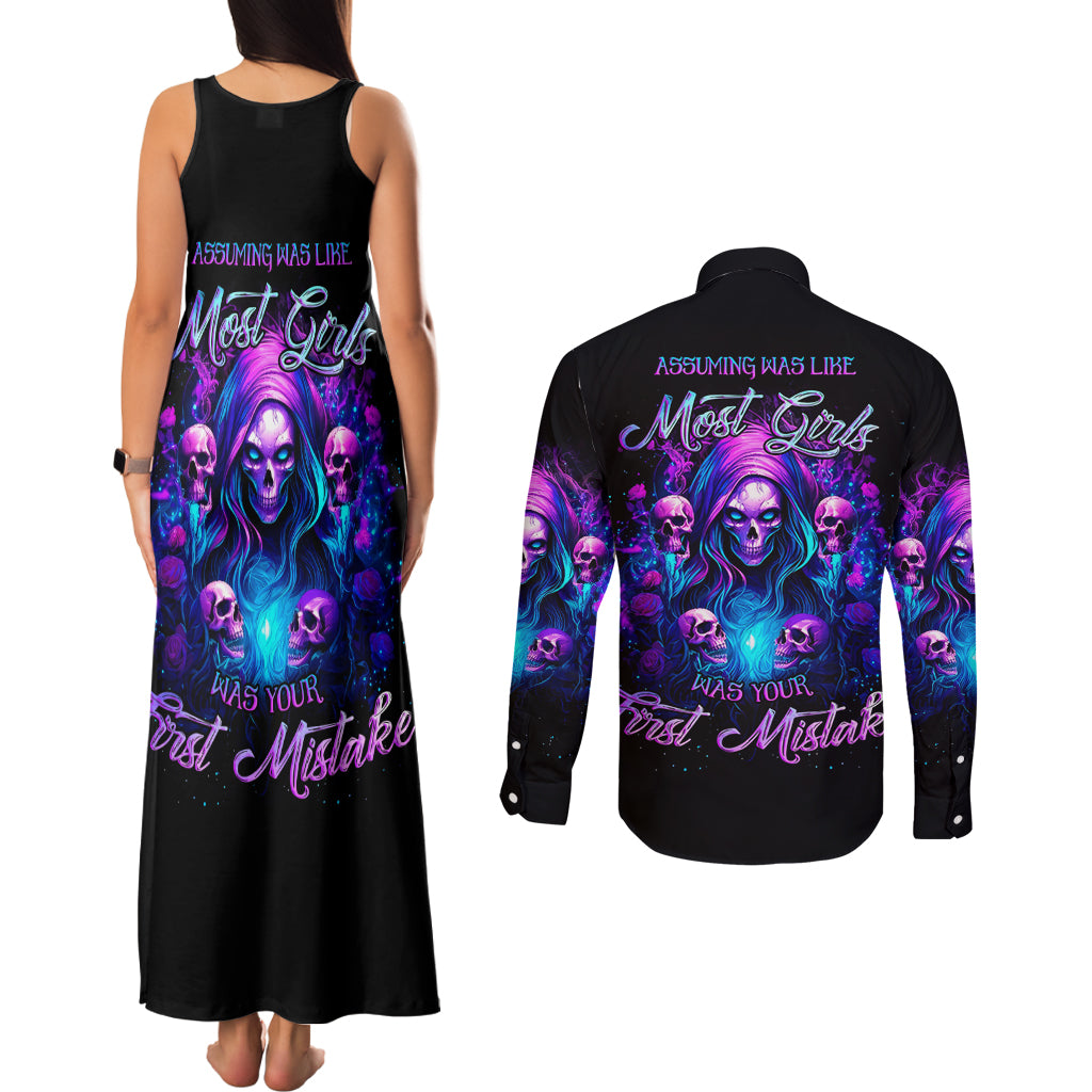 Witch Skull Couples Matching Tank Maxi Dress and Long Sleeve Button Shirt Assuming Was Like Most Girls Was Your First Mistake - Wonder Print Shop