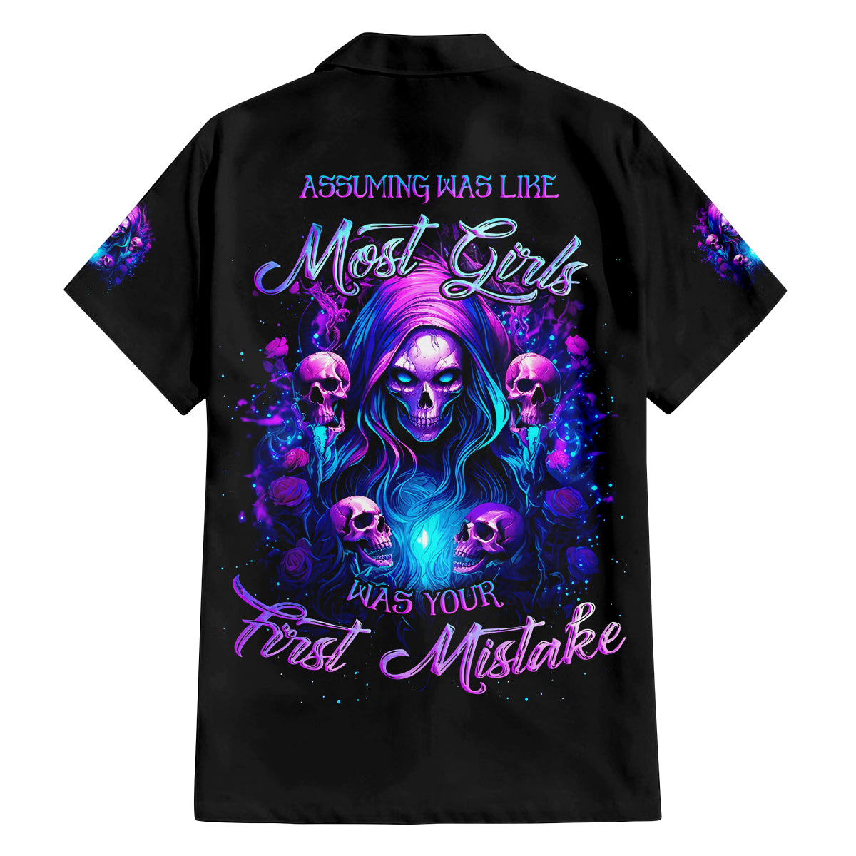 Witch Skull Family Matching Long Sleeve Bodycon Dress and Hawaiian Shirt Assuming Was Like Most Girls Was Your First Mistake - Wonder Print Shop