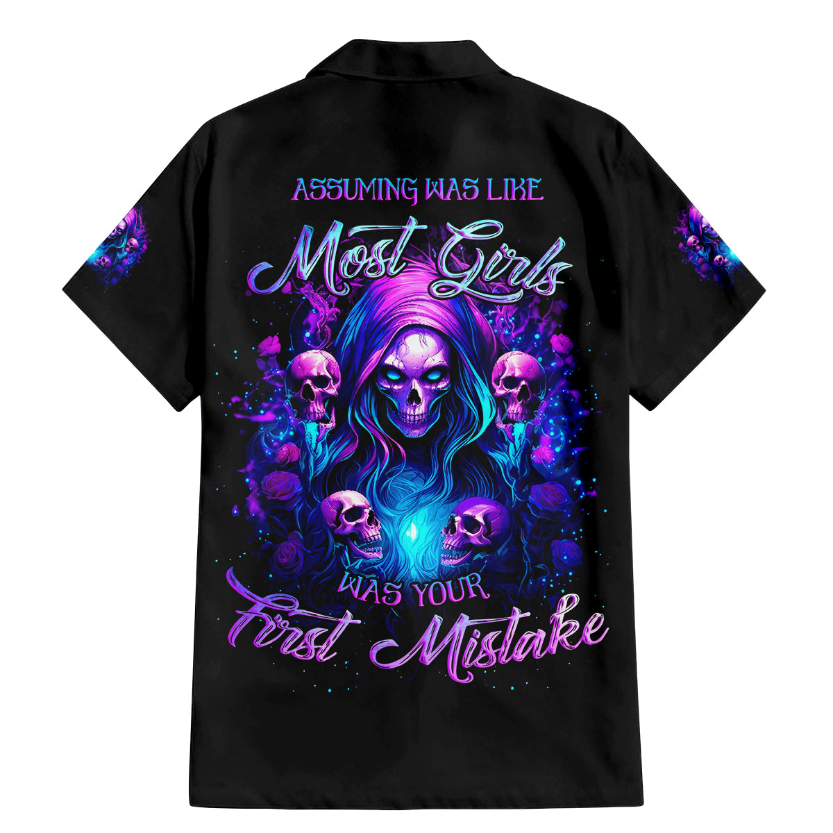 Witch Skull Family Matching Mermaid Dress and Hawaiian Shirt Assuming Was Like Most Girls Was Your First Mistake - Wonder Print Shop