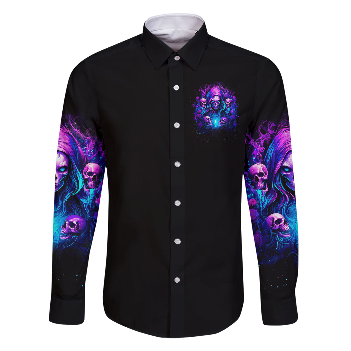 Witch Skull Family Matching Off Shoulder Long Sleeve Dress and Hawaiian Shirt Assuming Was Like Most Girls Was Your First Mistake - Wonder Print Shop