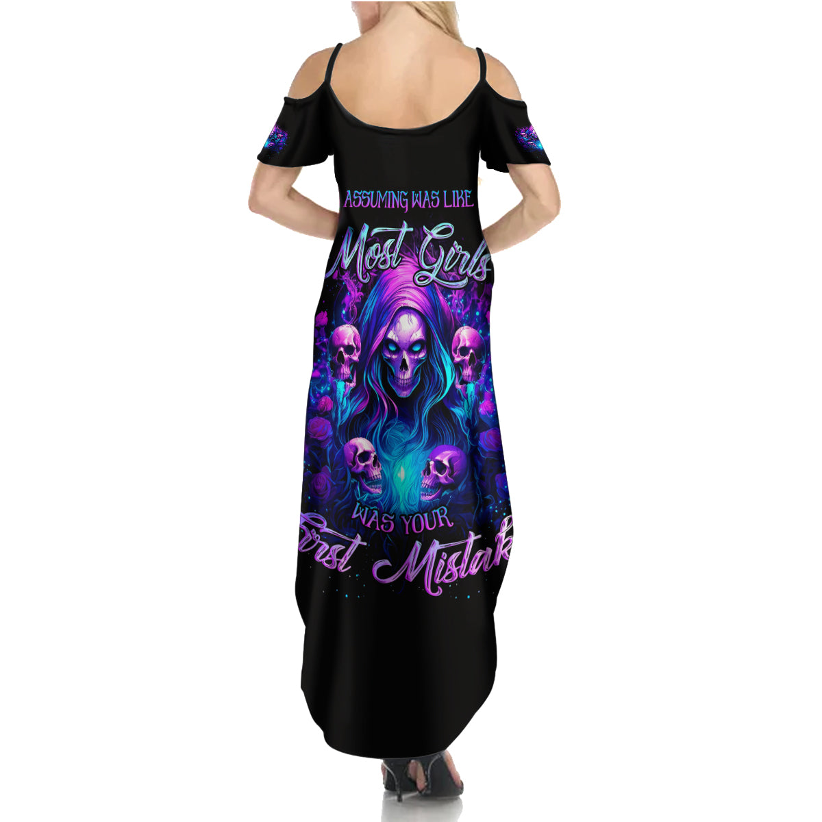 Witch Skull Family Matching Summer Maxi Dress and Hawaiian Shirt Assuming Was Like Most Girls Was Your First Mistake - Wonder Print Shop
