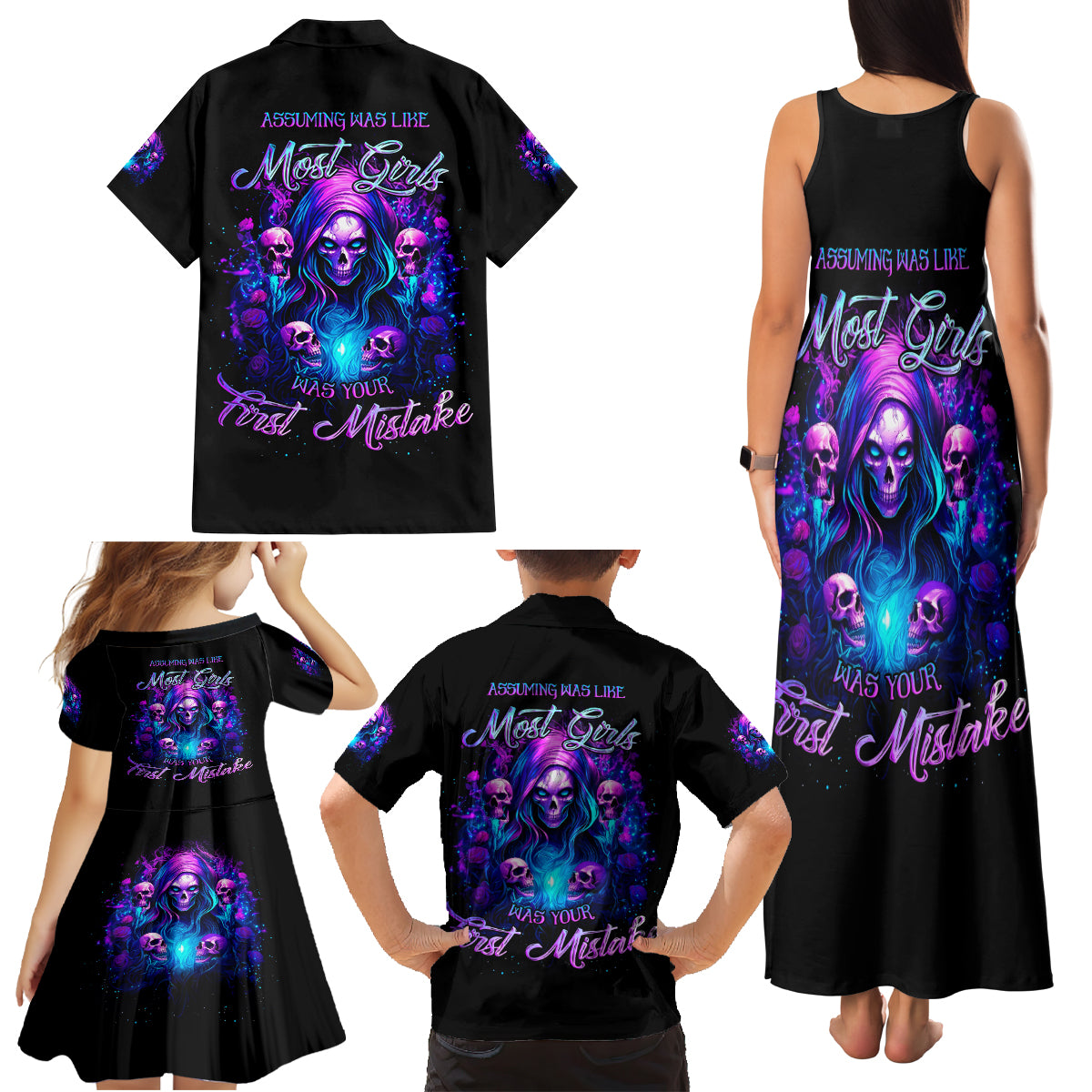 Witch Skull Family Matching Tank Maxi Dress and Hawaiian Shirt Assuming Was Like Most Girls Was Your First Mistake - Wonder Print Shop
