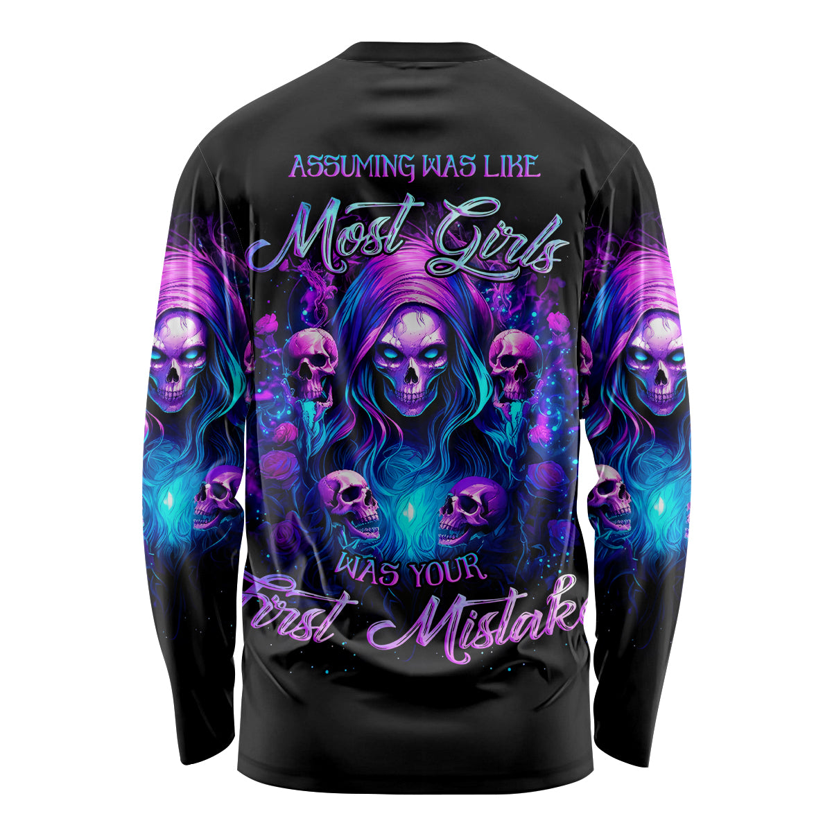 Witch Skull Long Sleeve Shirt Assuming Was Like Most Girls Was Your First Mistake - Wonder Print Shop