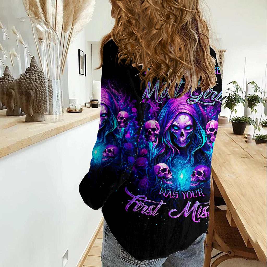 Witch Skull Women Casual Shirt Assuming Was Like Most Girls Was Your First Mistake - Wonder Print Shop