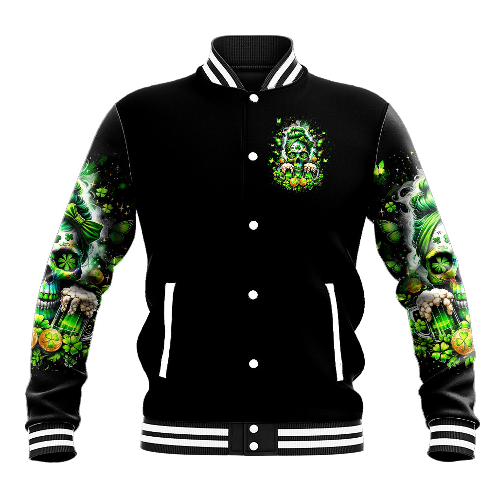 Irish Skull Baseball Jacket Good Girls Drink Wine Badass Girls Thug Beer - Wonder Print Shop