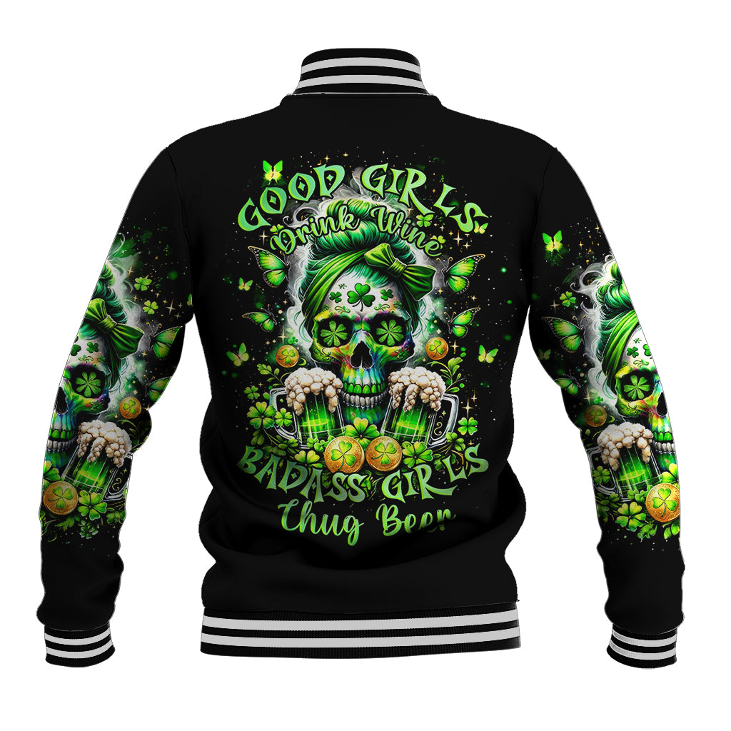 Irish Skull Baseball Jacket Good Girls Drink Wine Badass Girls Thug Beer - Wonder Print Shop