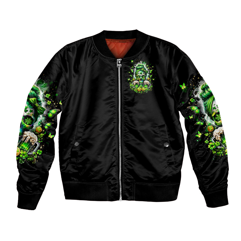 Irish Skull Bomber Jacket Good Girls Drink Wine Badass Girls Thug Beer - Wonder Print Shop