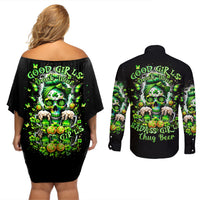 Irish Skull Couples Matching Off Shoulder Short Dress and Long Sleeve Button Shirt Good Girls Drink Wine Badass Girls Thug Beer - Wonder Print Shop