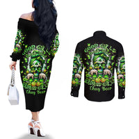 Irish Skull Couples Matching Off The Shoulder Long Sleeve Dress and Long Sleeve Button Shirt Good Girls Drink Wine Badass Girls Thug Beer