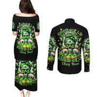 Irish Skull Couples Matching Puletasi and Long Sleeve Button Shirt Good Girls Drink Wine Badass Girls Thug Beer - Wonder Print Shop