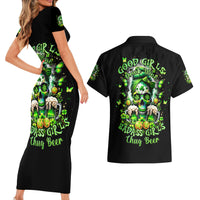 Irish Skull Couples Matching Short Sleeve Bodycon Dress and Hawaiian Shirt Good Girls Drink Wine Badass Girls Thug Beer - Wonder Print Shop