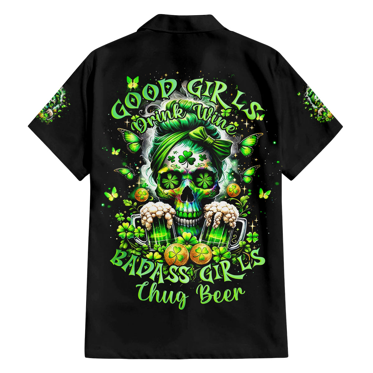 Irish Skull Family Matching Long Sleeve Bodycon Dress and Hawaiian Shirt Good Girls Drink Wine Badass Girls Thug Beer - Wonder Print Shop
