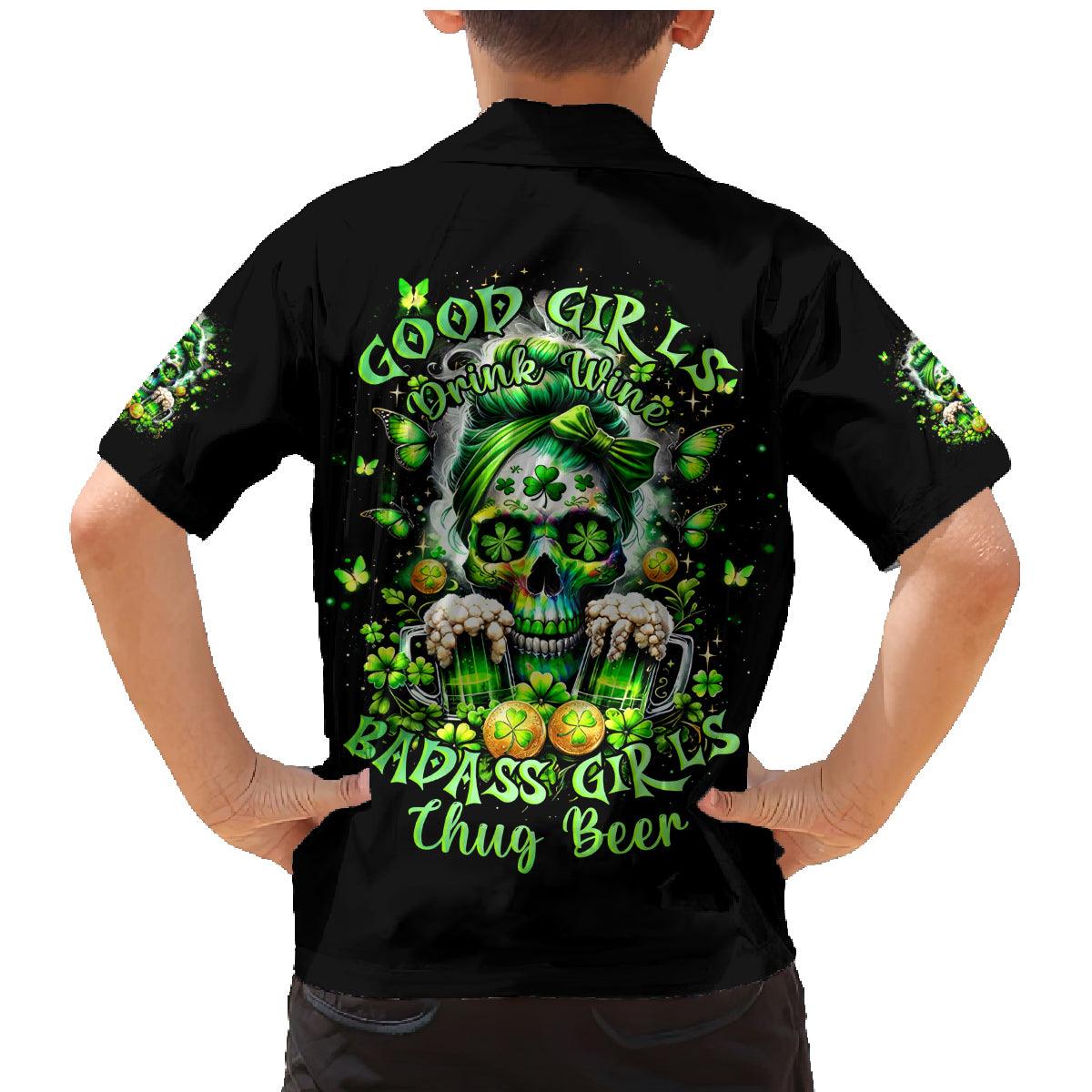 Irish Skull Family Matching Mermaid Dress and Hawaiian Shirt Good Girls Drink Wine Badass Girls Thug Beer - Wonder Print Shop