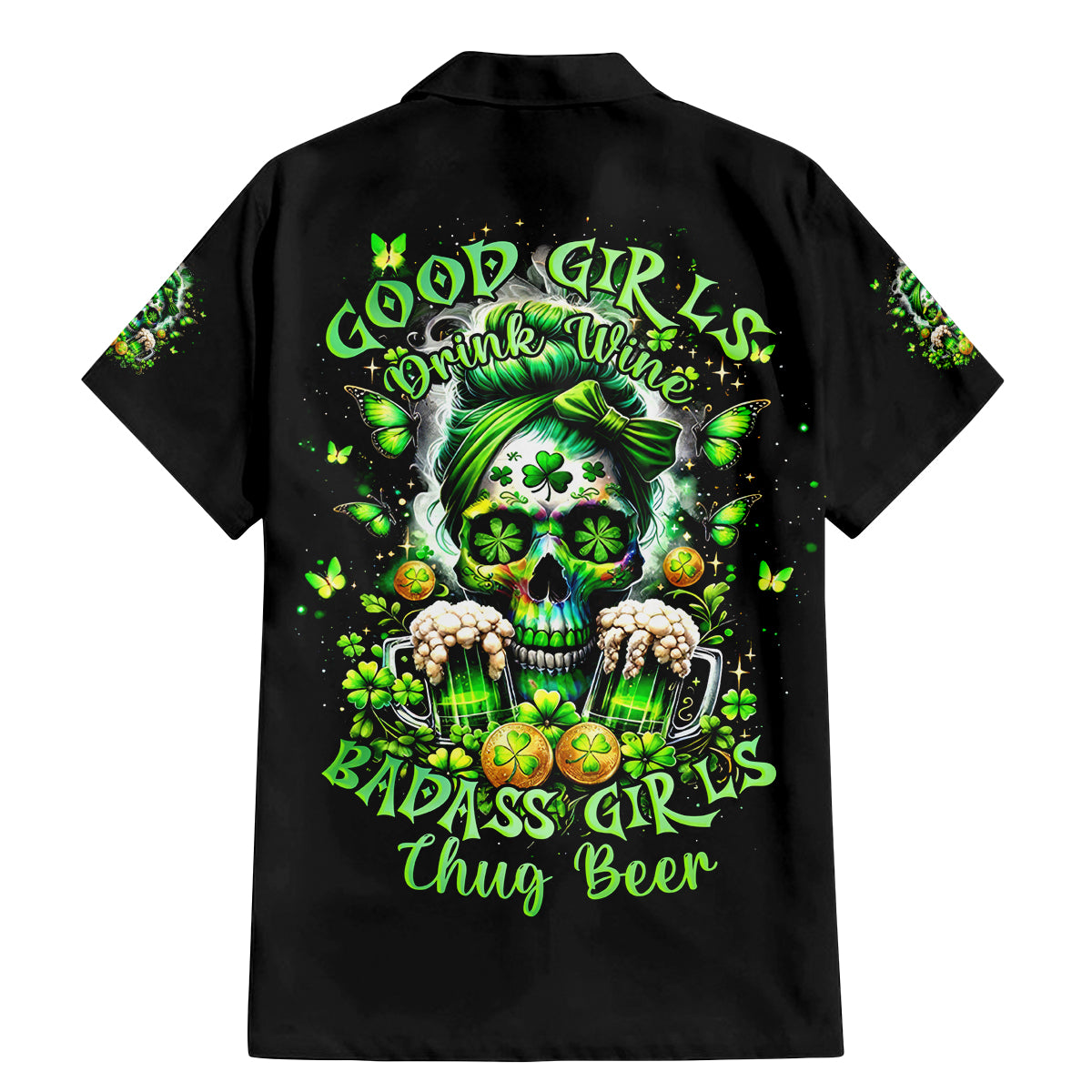 Irish Skull Family Matching Mermaid Dress and Hawaiian Shirt Good Girls Drink Wine Badass Girls Thug Beer - Wonder Print Shop