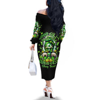 Irish Skull Family Matching Off Shoulder Long Sleeve Dress and Hawaiian Shirt Good Girls Drink Wine Badass Girls Thug Beer - Wonder Print Shop