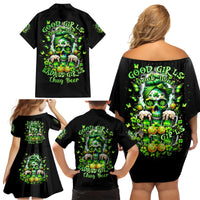 Irish Skull Family Matching Off Shoulder Short Dress and Hawaiian Shirt Good Girls Drink Wine Badass Girls Thug Beer - Wonder Print Shop