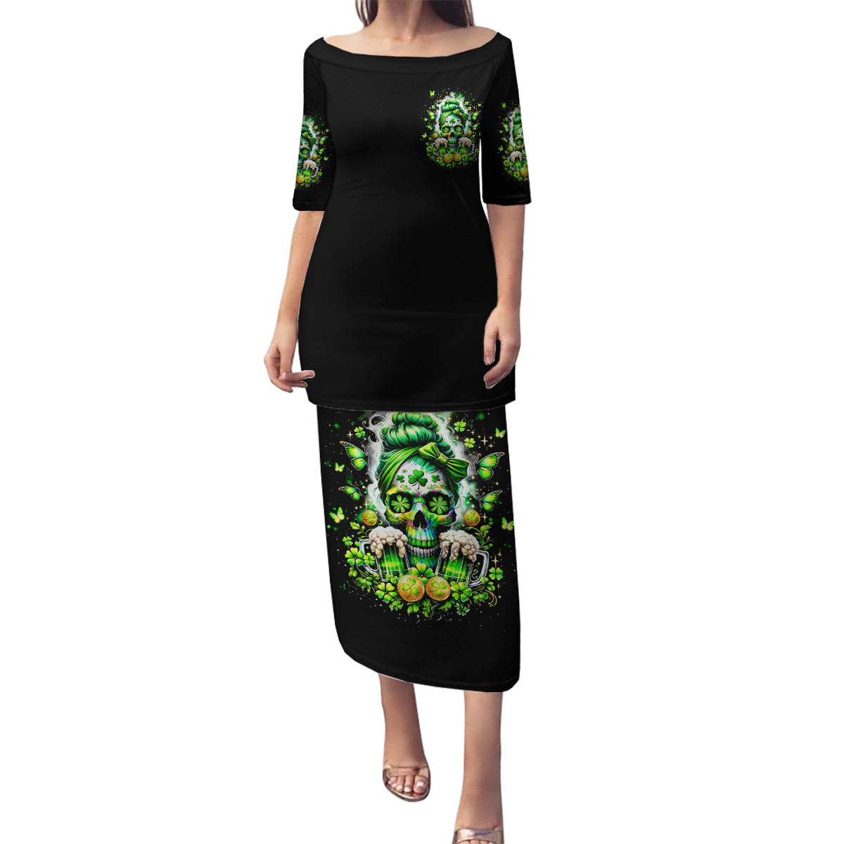 Irish Skull Family Matching Puletasi and Hawaiian Shirt Good Girls Drink Wine Badass Girls Thug Beer - Wonder Print Shop