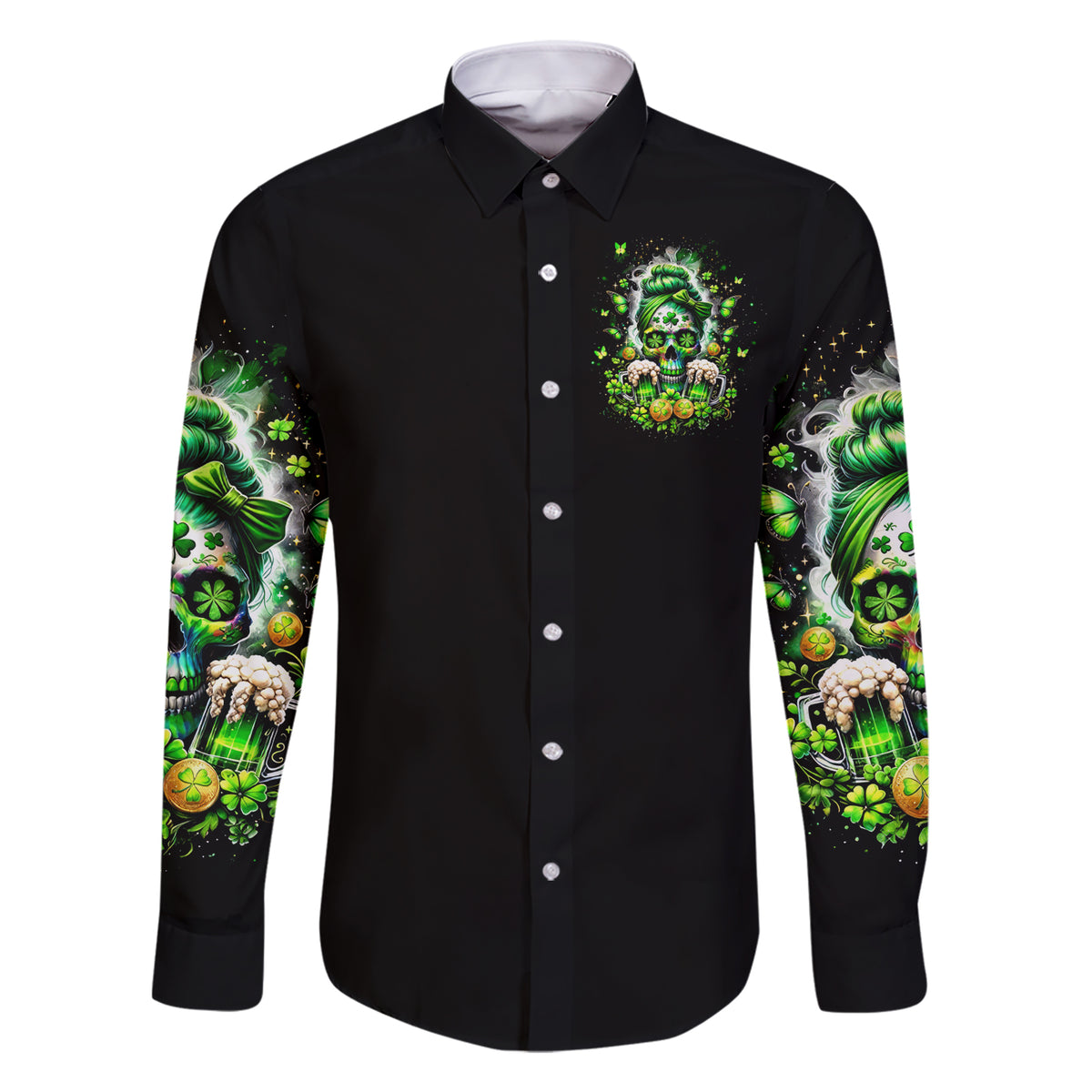 Irish Skull Family Matching Short Sleeve Bodycon Dress and Hawaiian Shirt Good Girls Drink Wine Badass Girls Thug Beer - Wonder Print Shop