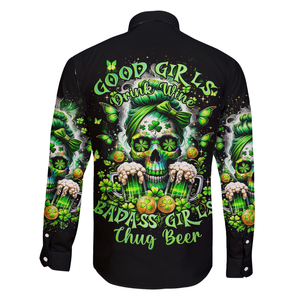 Irish Skull Family Matching Short Sleeve Bodycon Dress and Hawaiian Shirt Good Girls Drink Wine Badass Girls Thug Beer - Wonder Print Shop