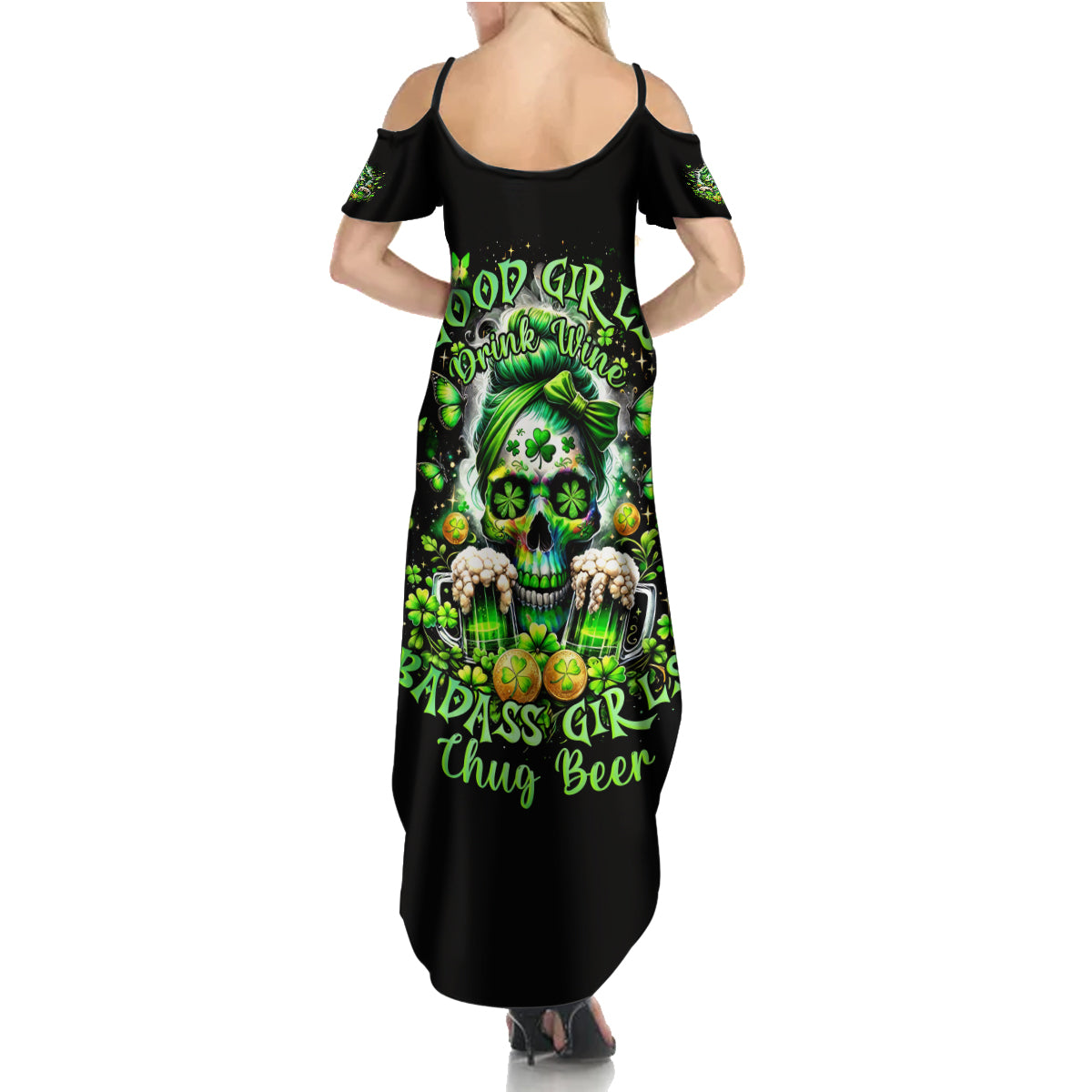 Irish Skull Family Matching Summer Maxi Dress and Hawaiian Shirt Good Girls Drink Wine Badass Girls Thug Beer - Wonder Print Shop