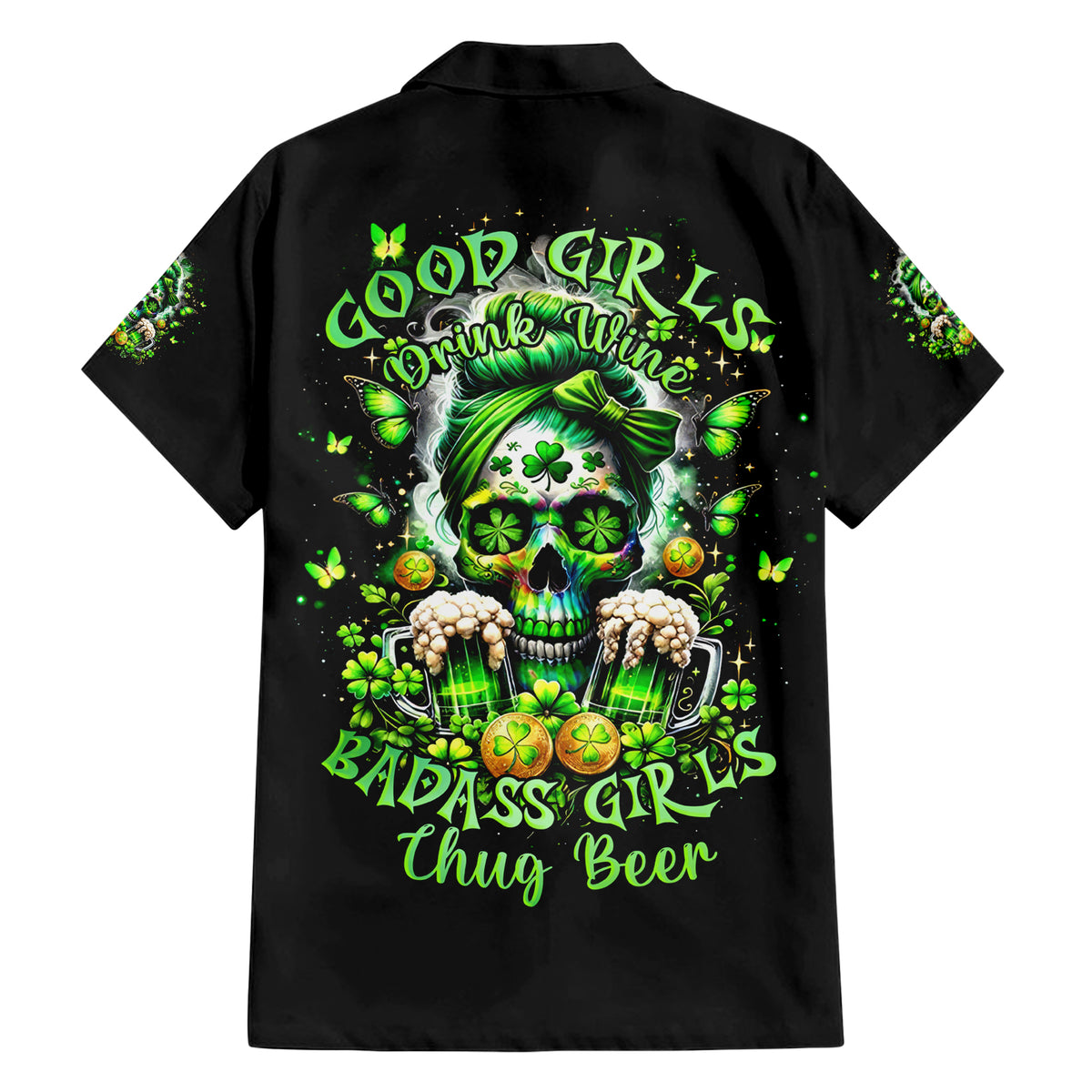 Irish Skull Hawaiian Shirt Good Girls Drink Wine Badass Girls Thug Beer - Wonder Print Shop