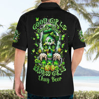 Irish Skull Hawaiian Shirt Good Girls Drink Wine Badass Girls Thug Beer - Wonder Print Shop