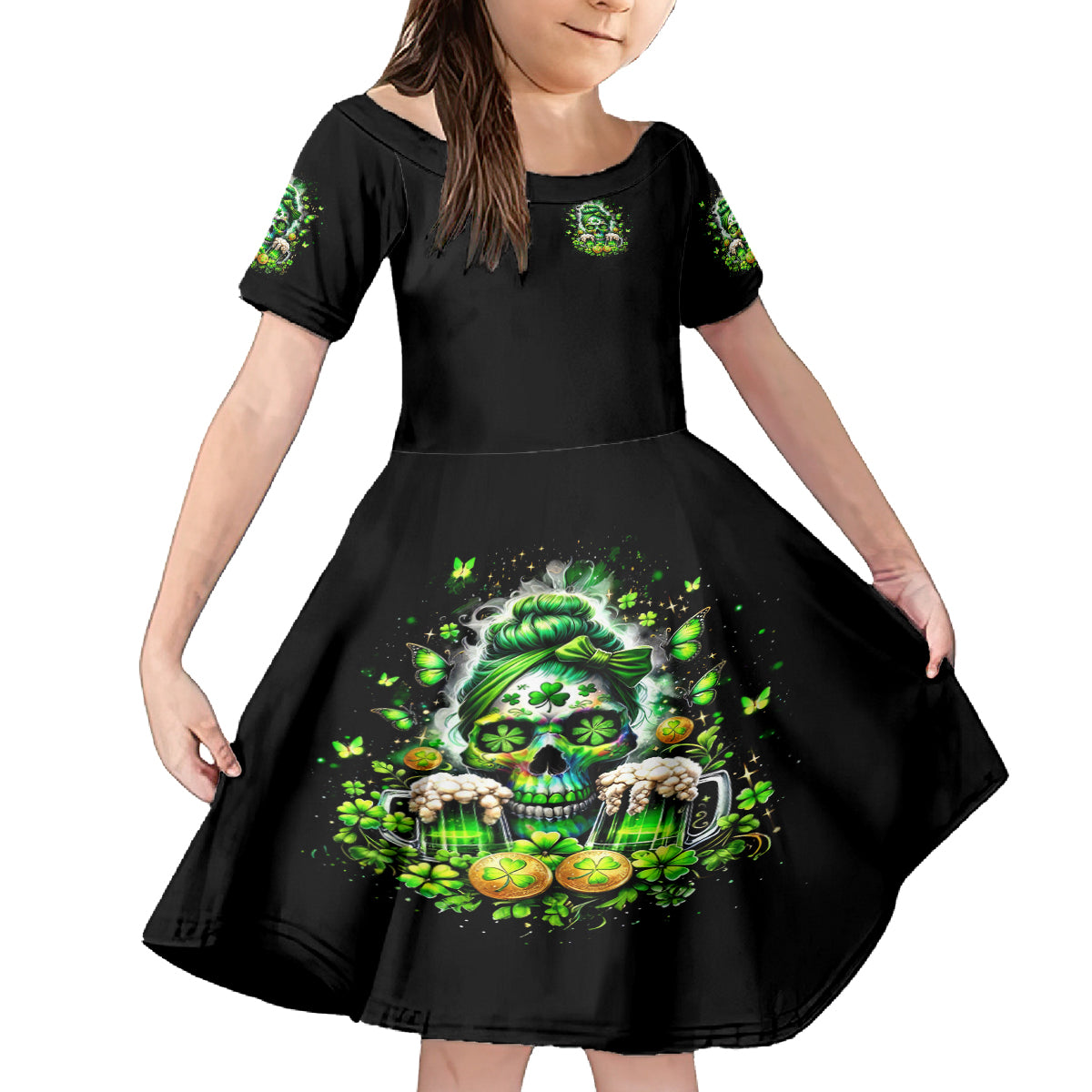 Irish Skull Kid Short Sleeve Dress Good Girls Drink Wine Badass Girls Thug Beer - Wonder Print Shop