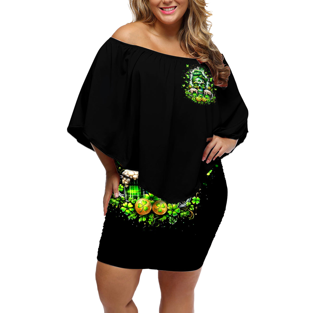 Irish Skull Off Shoulder Short Dress Good Girls Drink Wine Badass Girls Thug Beer - Wonder Print Shop