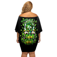 Irish Skull Off Shoulder Short Dress Good Girls Drink Wine Badass Girls Thug Beer - Wonder Print Shop