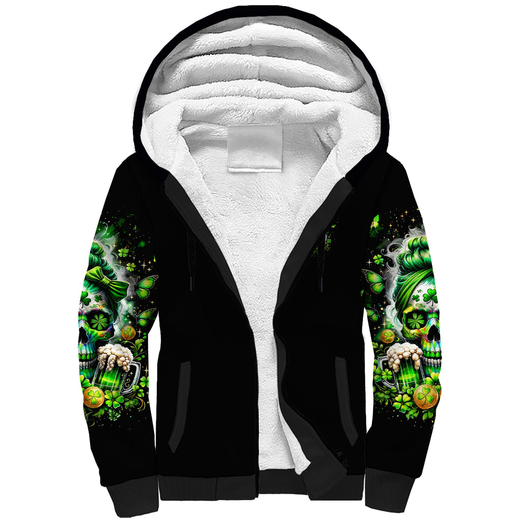 Irish Skull Sherpa Hoodie Good Girls Drink Wine Badass Girls Thug Beer - Wonder Print Shop