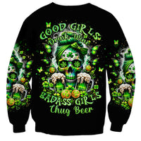 Irish Skull Sweatshirt Good Girls Drink Wine Badass Girls Thug Beer - Wonder Print Shop