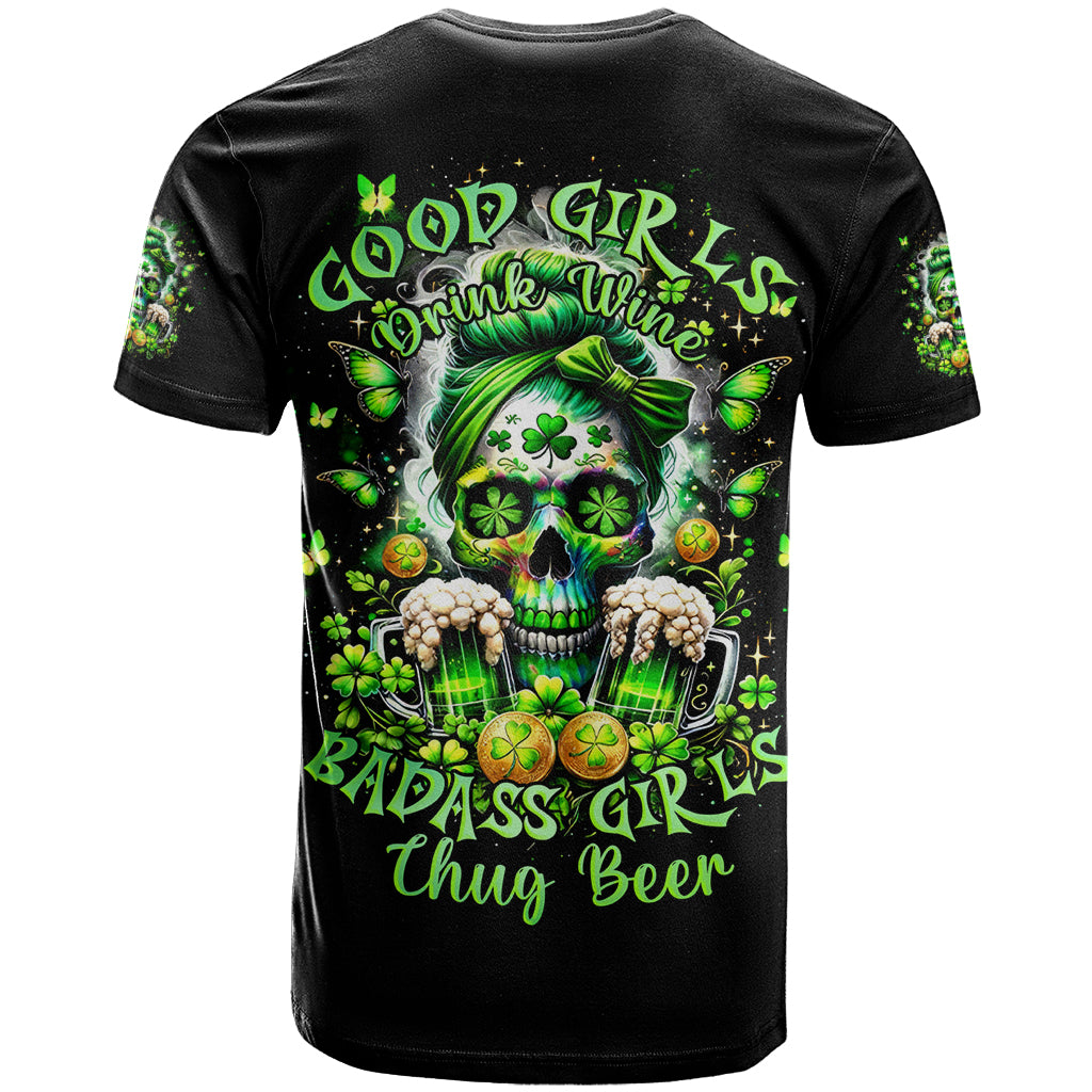 Irish Skull T Shirt Good Girls Drink Wine Badass Girls Thug Beer - Wonder Print Shop