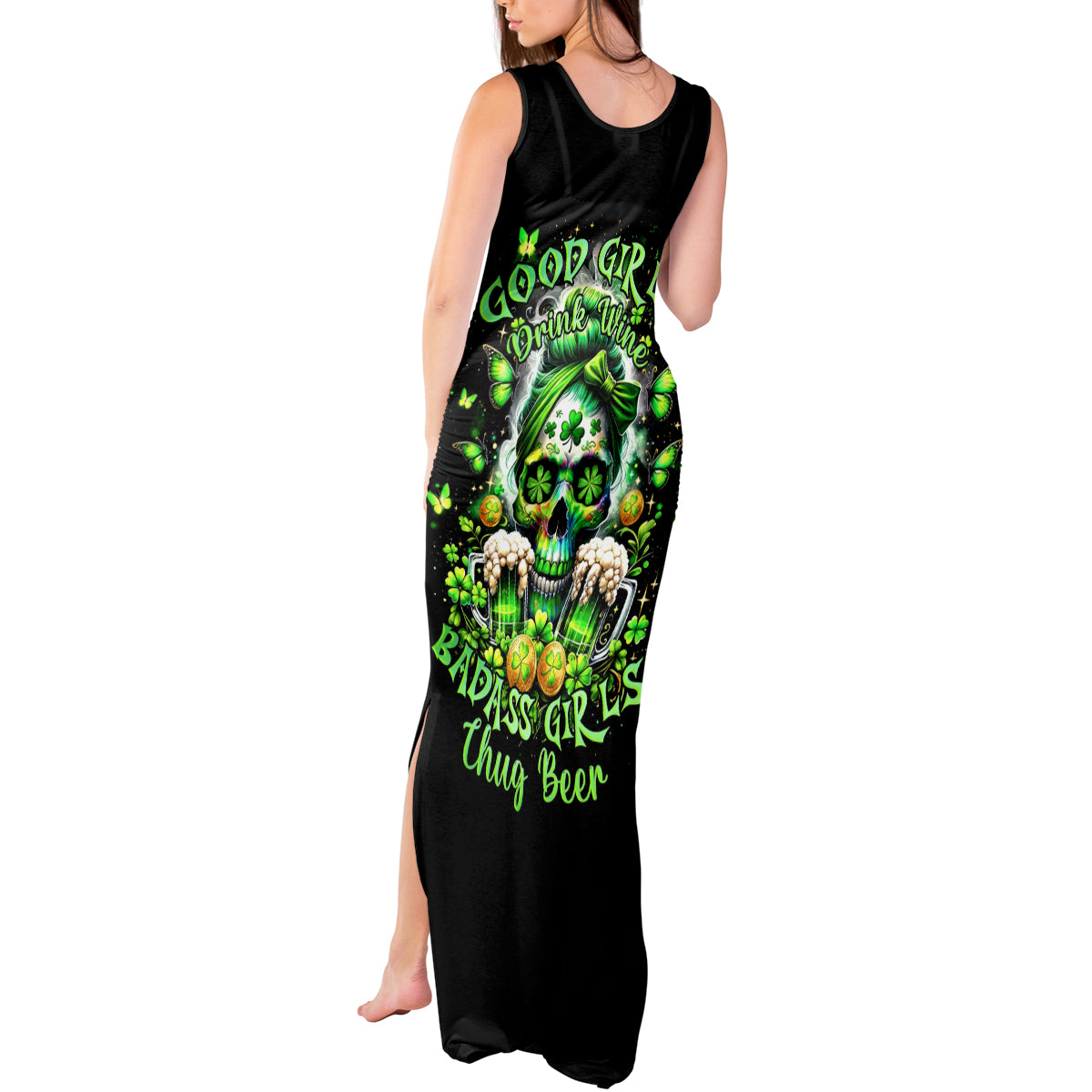 Irish Skull Tank Maxi Dress Good Girls Drink Wine Badass Girls Thug Beer - Wonder Print Shop