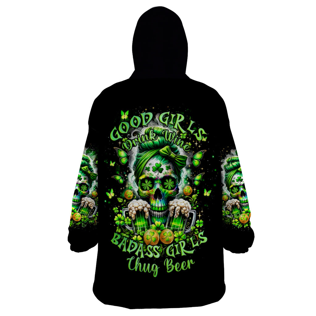 Irish Skull Wearable Blanket Hoodie Good Girls Drink Wine Badass Girls Thug Beer - Wonder Print Shop