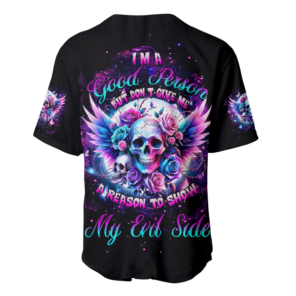 Wings Skll Baseball Jersey I'm A Good Person But Don't Give Me A Reason To Show My Evil - Wonder Print Shop