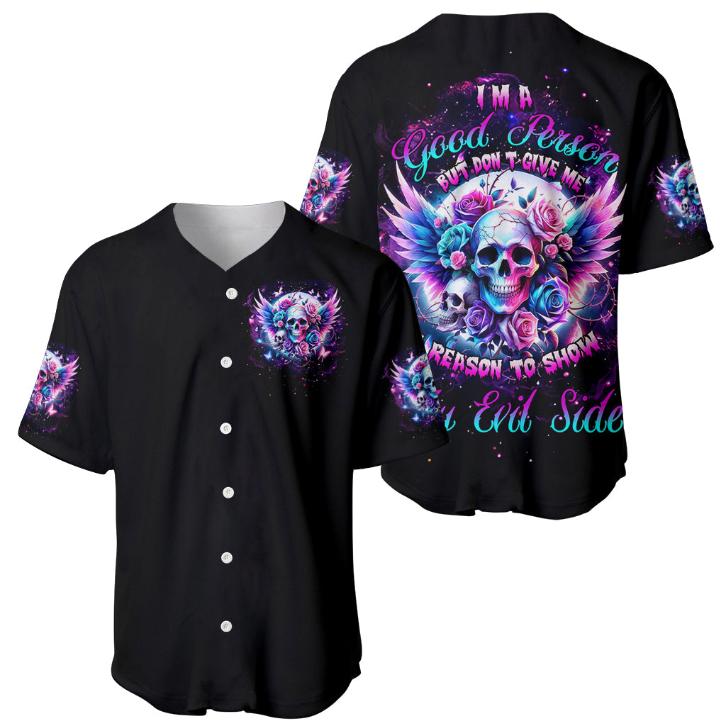 Wings Skll Baseball Jersey I'm A Good Person But Don't Give Me A Reason To Show My Evil - Wonder Print Shop