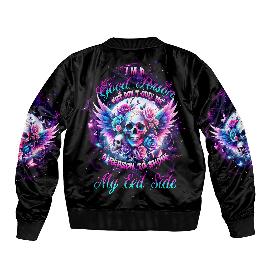 Wings Skll Bomber Jacket I'm A Good Person But Don't Give Me A Reason To Show My Evil - Wonder Print Shop