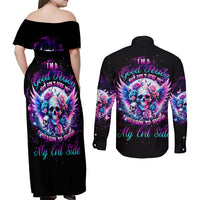 Wings Skll Couples Matching Off Shoulder Maxi Dress and Long Sleeve Button Shirt I'm A Good Person But Don't Give Me A Reason To Show My Evil - Wonder Print Shop