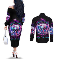Wings Skll Couples Matching Off The Shoulder Long Sleeve Dress and Long Sleeve Button Shirt I'm A Good Person But Don't Give Me A Reason To Show My Evil