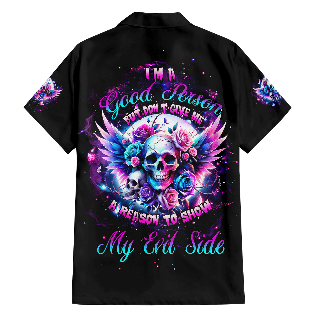 Wings Skll Family Matching Long Sleeve Bodycon Dress and Hawaiian Shirt I'm A Good Person But Don't Give Me A Reason To Show My Evil - Wonder Print Shop