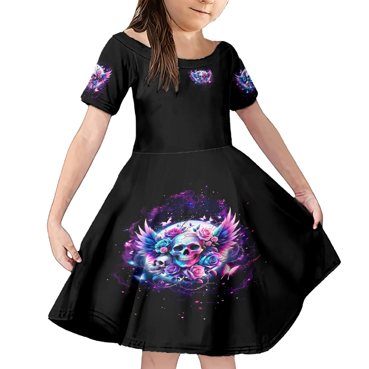 Wings Skll Family Matching Short Sleeve Bodycon Dress and Hawaiian Shirt I'm A Good Person But Don't Give Me A Reason To Show My Evil - Wonder Print Shop
