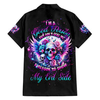 Wings Skll Family Matching Short Sleeve Bodycon Dress and Hawaiian Shirt I'm A Good Person But Don't Give Me A Reason To Show My Evil - Wonder Print Shop