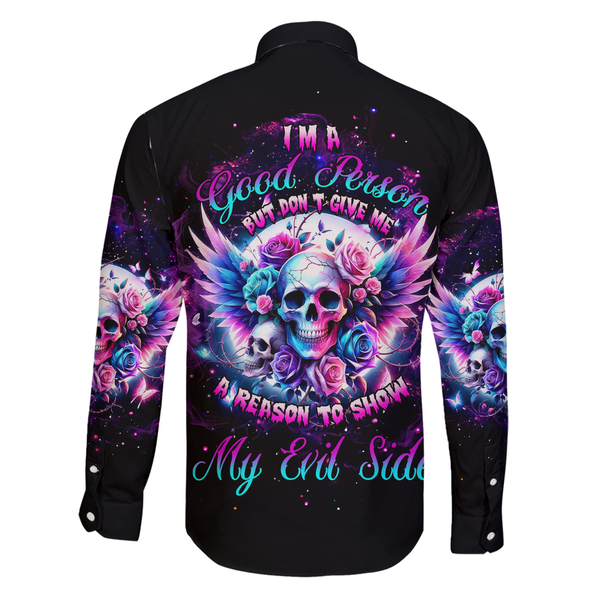 Wings Skll Family Matching Short Sleeve Bodycon Dress and Hawaiian Shirt I'm A Good Person But Don't Give Me A Reason To Show My Evil - Wonder Print Shop