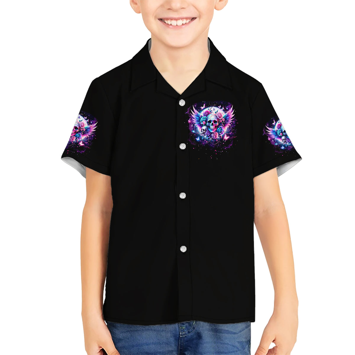 Wings Skll Family Matching Short Sleeve Bodycon Dress and Hawaiian Shirt I'm A Good Person But Don't Give Me A Reason To Show My Evil - Wonder Print Shop