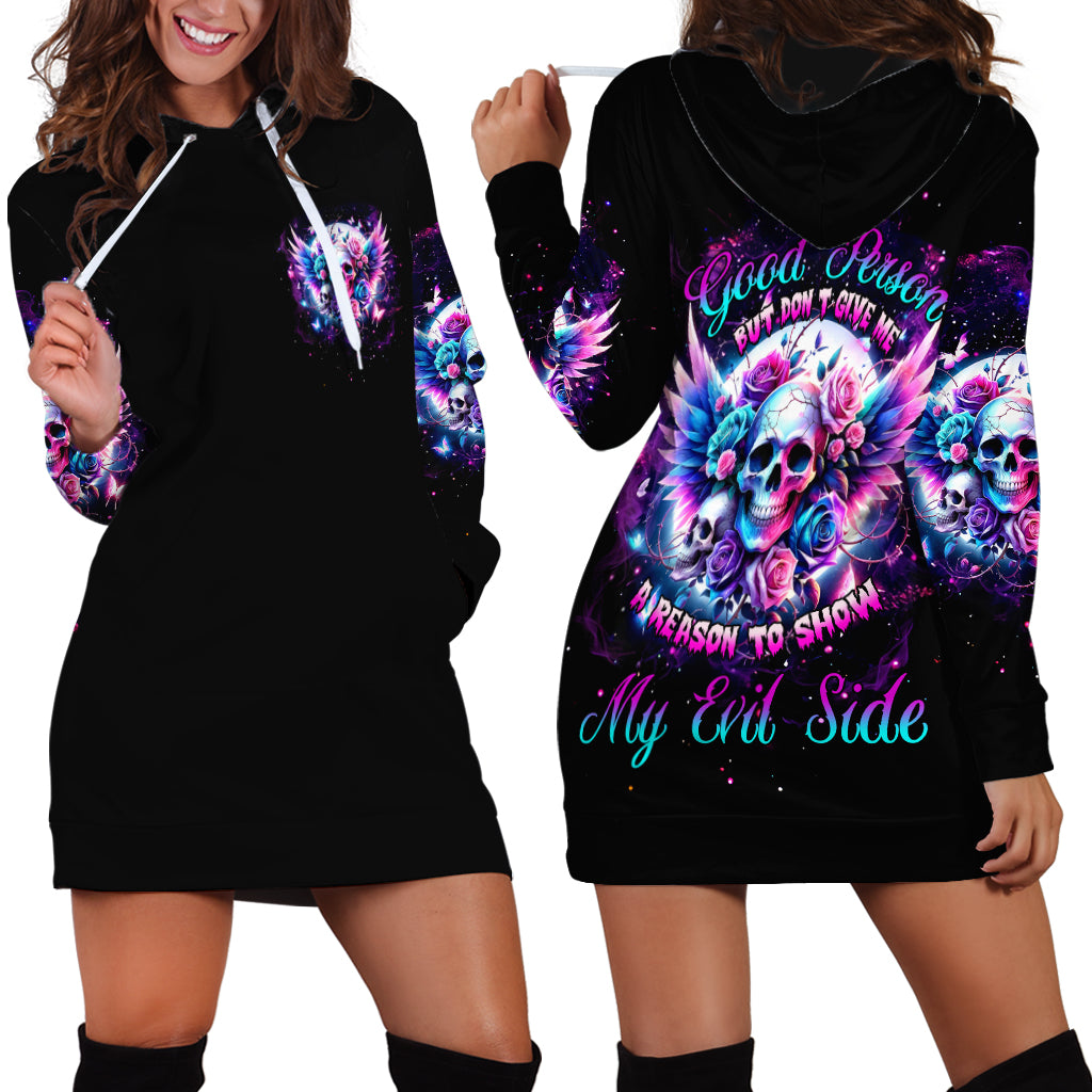 Wings Skll Hoodie Dress I'm A Good Person But Don't Give Me A Reason To Show My Evil - Wonder Print Shop