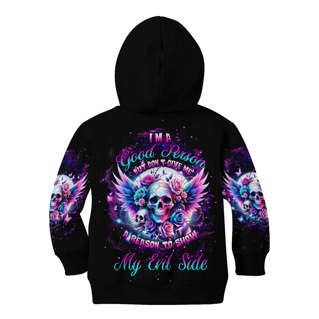 Wings Skll Kid Hoodie I'm A Good Person But Don't Give Me A Reason To Show My Evil - Wonder Print Shop