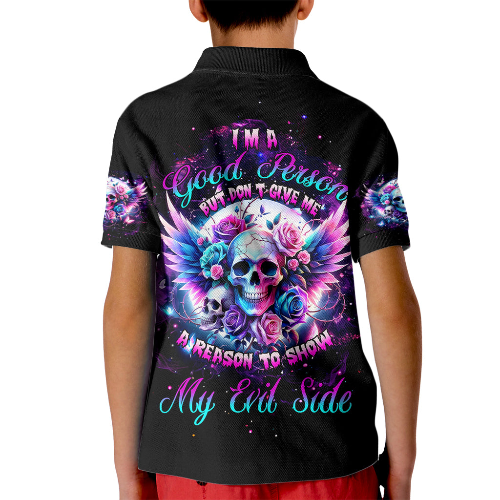 Wings Skll Kid Polo Shirt I'm A Good Person But Don't Give Me A Reason To Show My Evil - Wonder Print Shop