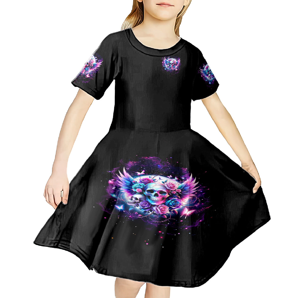 Wings Skll Kid Short Sleeve Dress I'm A Good Person But Don't Give Me A Reason To Show My Evil - Wonder Print Shop